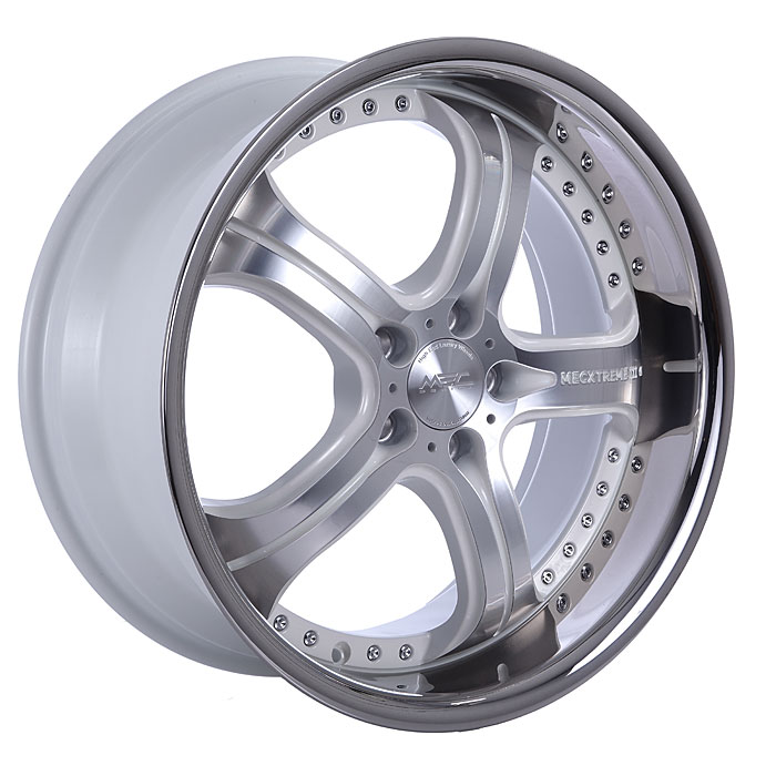 mecxtreme3 one piece wheel in Satin White with Stainless Steel Lip