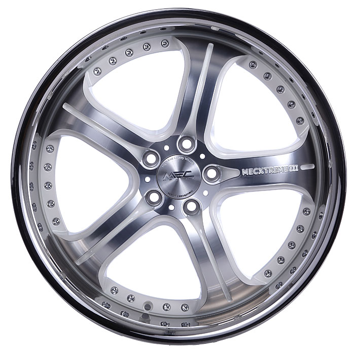 mecxtreme3 one piece wheel in Satin White with Stainless Steel Lip